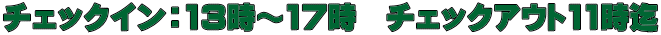チェックイン：13時～17時　チェックアウト11時迄